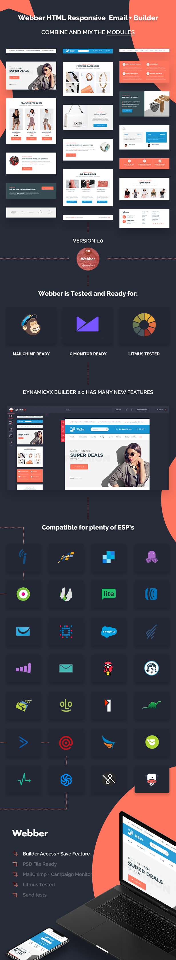 Webber - Responsive Email + Online Template Builder - 1